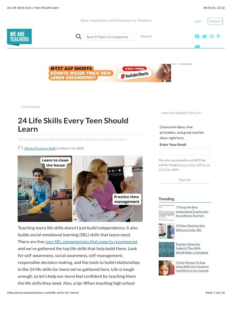 24 Life Skills Every Teen Should Learn (S.a.) | PDF | Adolescence | Electronic Cigarette