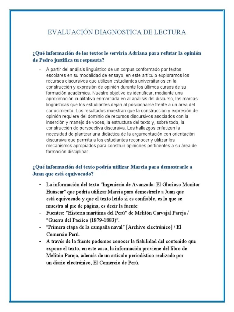 Evaluación Diagnostica De Lectura Comunicacion | PDF