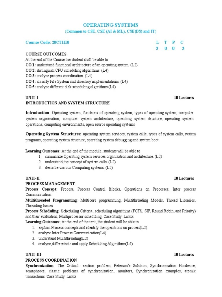 Operating Systems: Course Code: L T P C 3 0 0 3 | PDF | Process ...