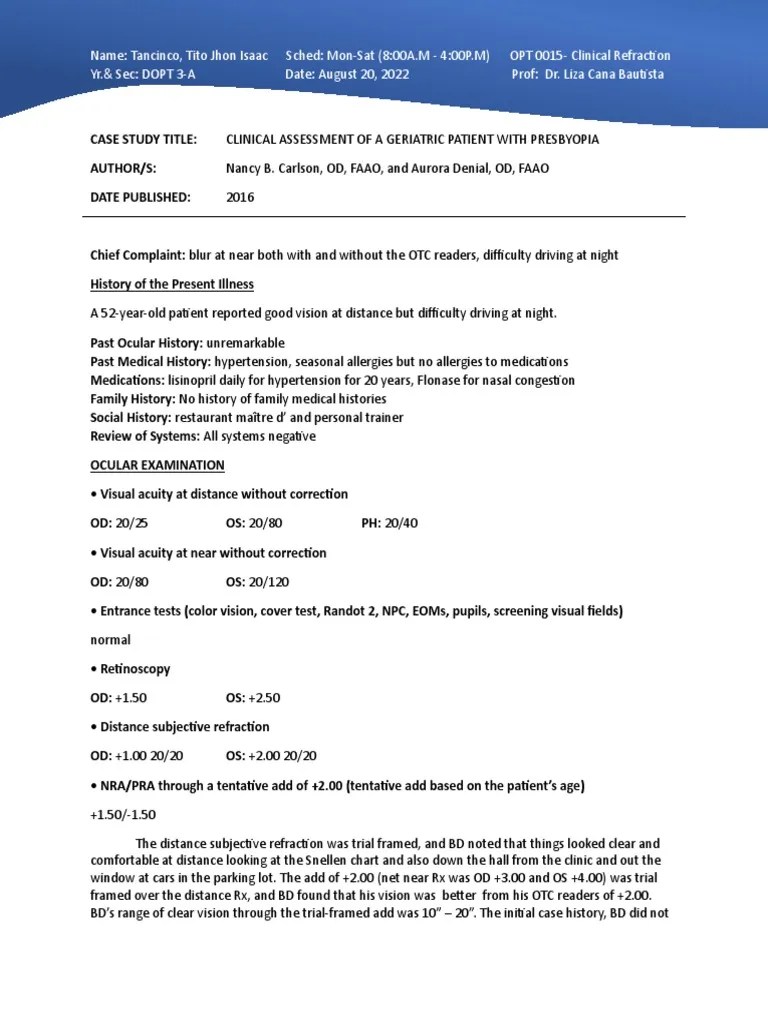 Case Study Geriatric | PDF | Visual System | Medicine