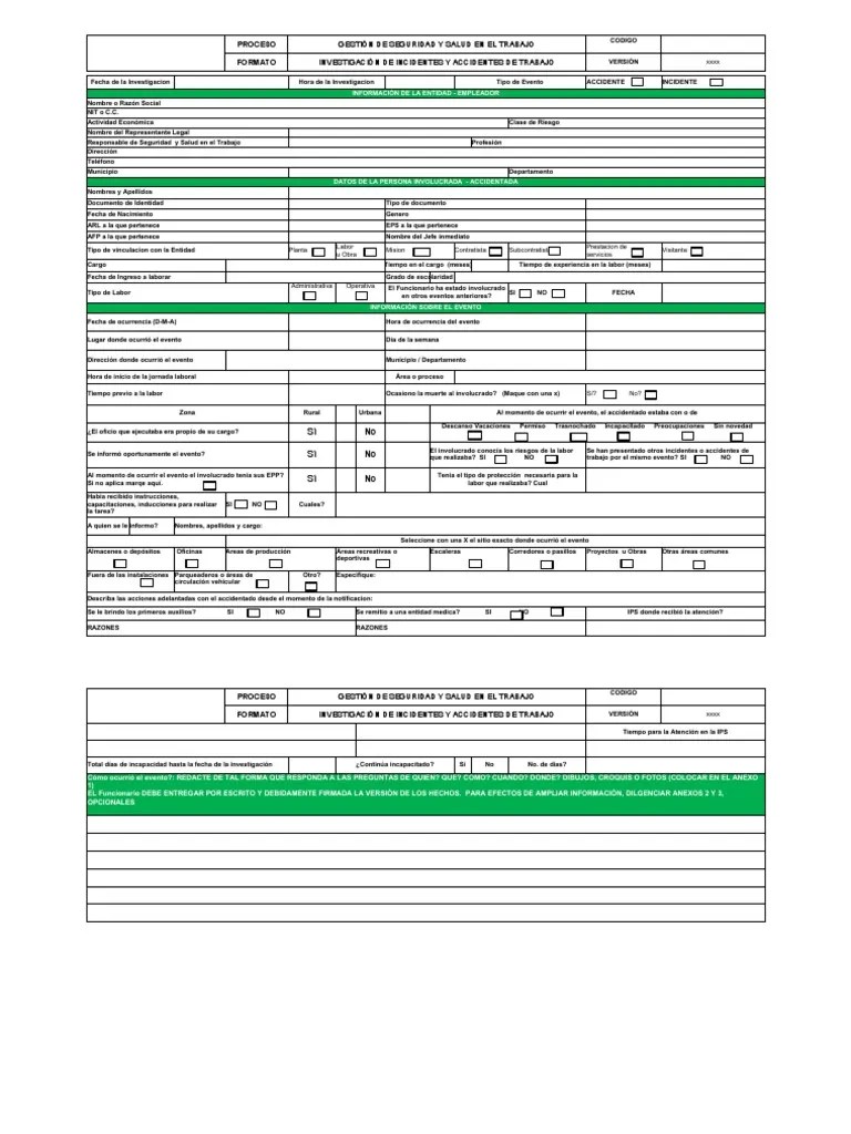 Formato De Investigacion De Accidentes De Trabajo | PDF