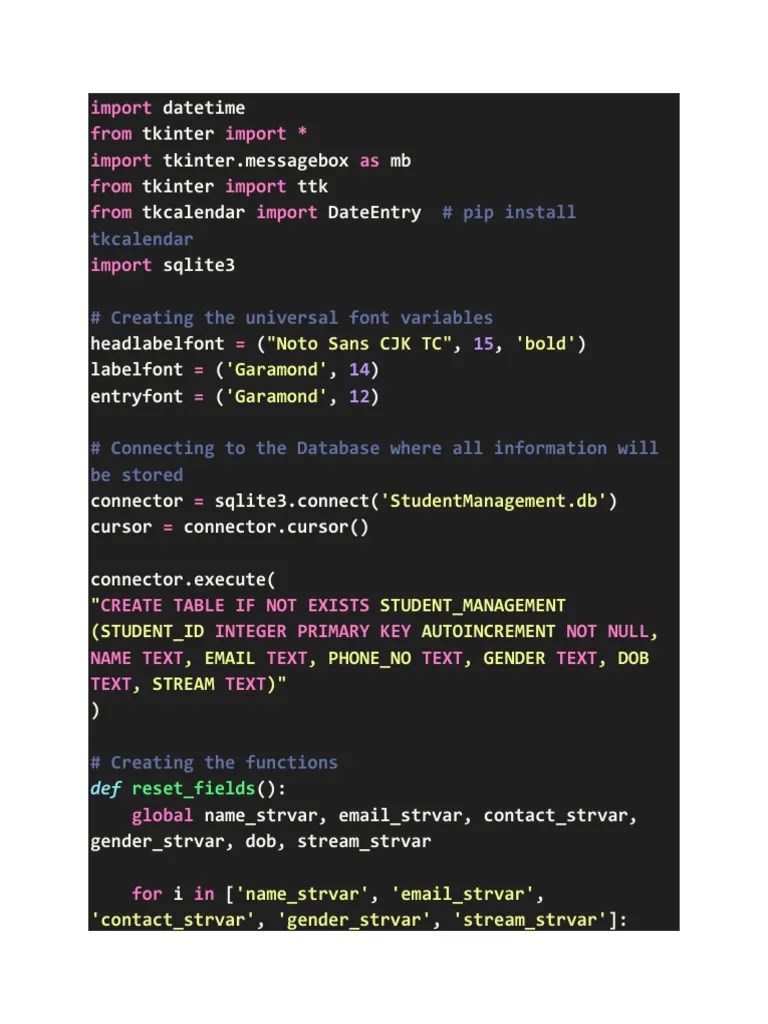 Student Management System Project In Python | PDF | Computer ...