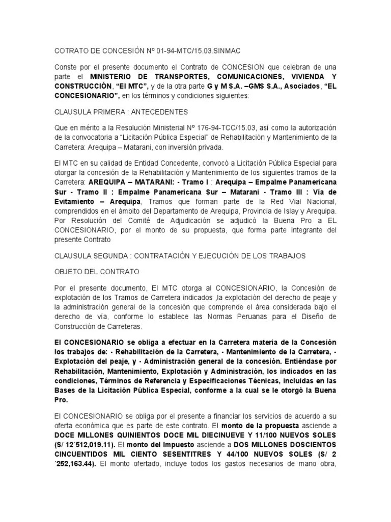Contrato De Concesion, Resumen | PDF | Arbitraje | Impuestos