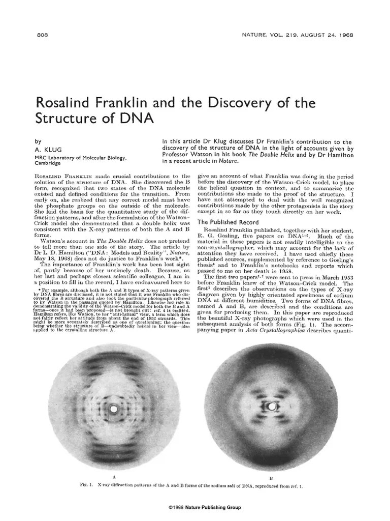 Rosalind Franklin And The Discovery Of The Structure Of DNA - Nature ...