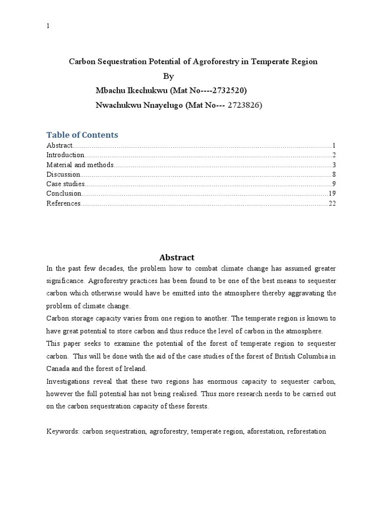 Carbon Sequestration Potential Of Agroforestry In Temperate Region ...