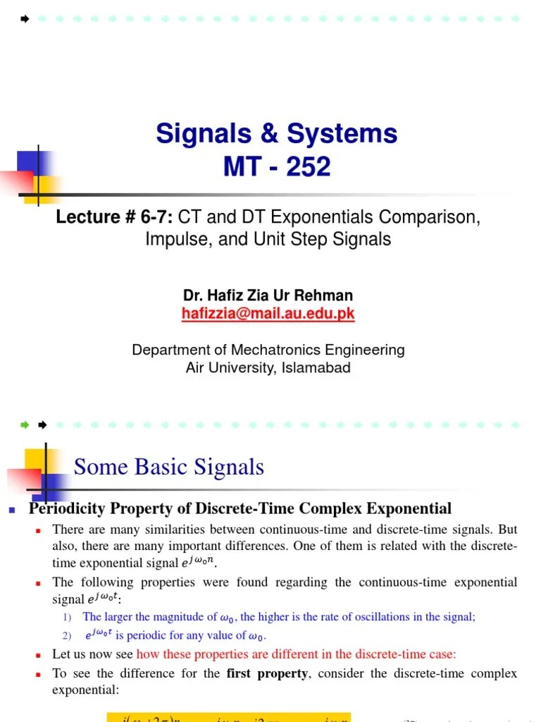 Lecture-06-07 (CT And DT Exponentials Comparison, Impulse And Unit Step ...