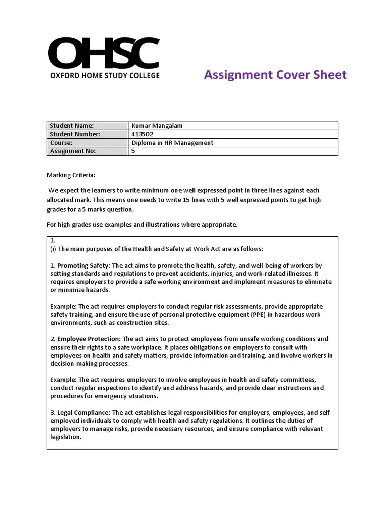 Ohsc Assignment 5 | PDF | Occupational Safety And Health | Risk Assessment