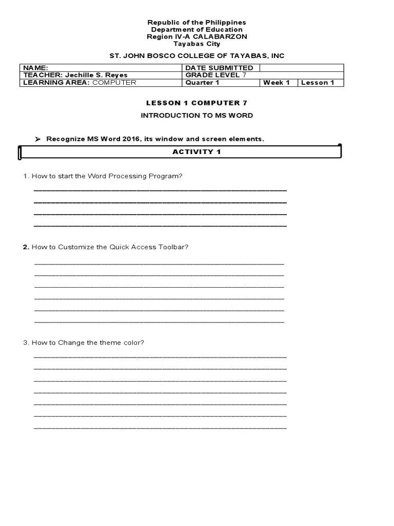 GRADE-7 Computer-MODULE | PDF | Microsoft Word | Software