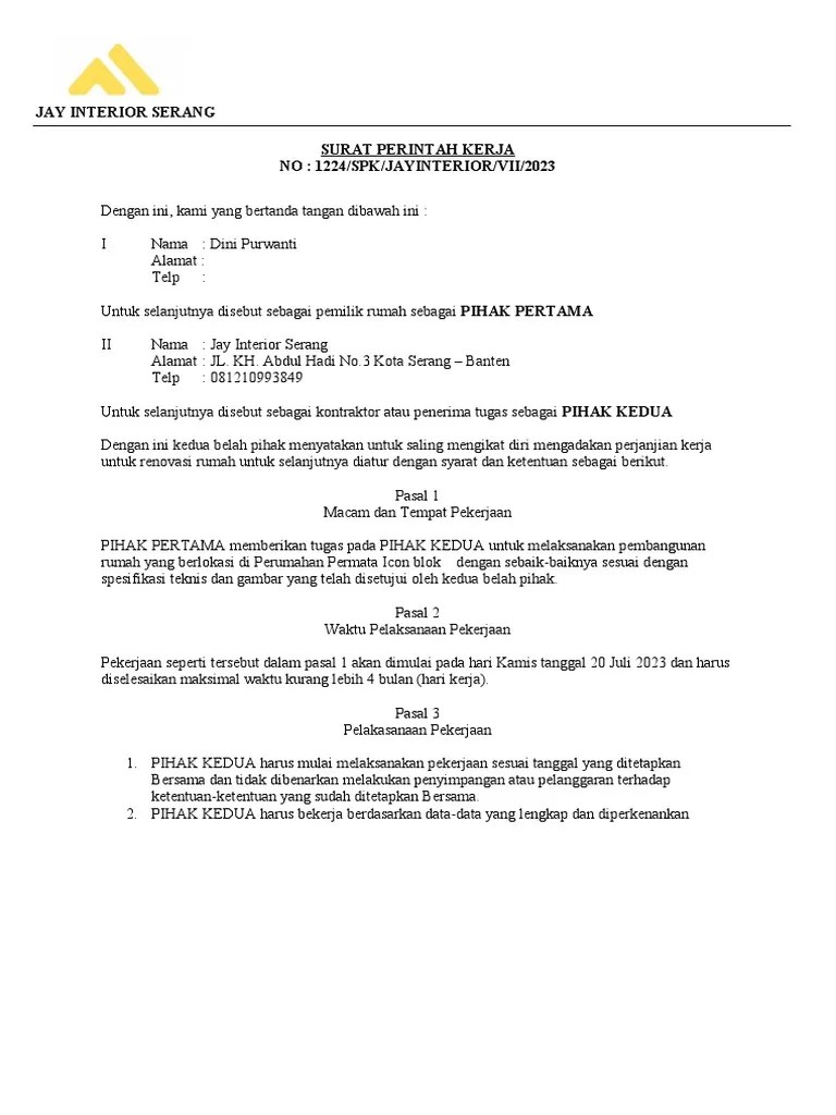Surat Perintah Kerja | PDF