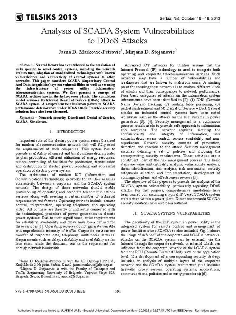 Analysis Of SCADA System Vulnerabilities To DDoS Attacks | PDF ...