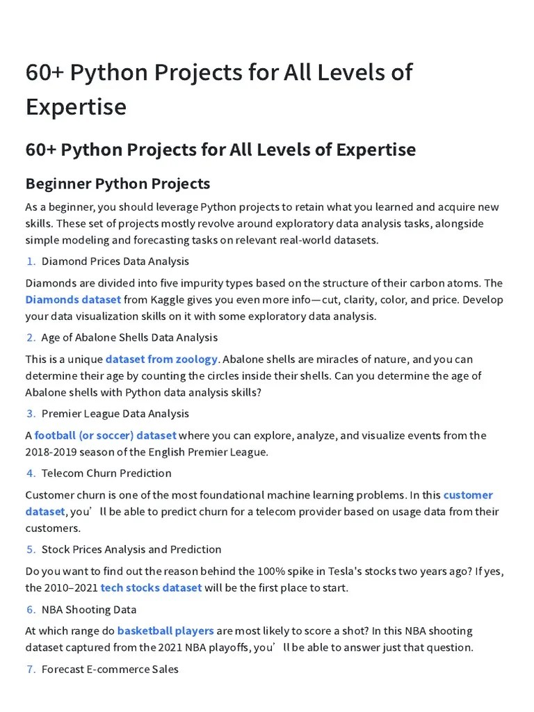 Top 60 Python Projects For All Levels Of Expertise | PDF | Machine ...
