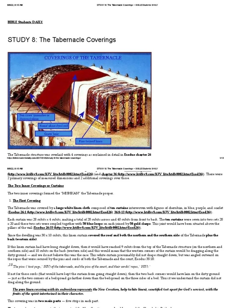 STUDY 8 - The Tabernacle Coverings - BIBLE Students DAILY | PDF | Tabernacle | Jesus