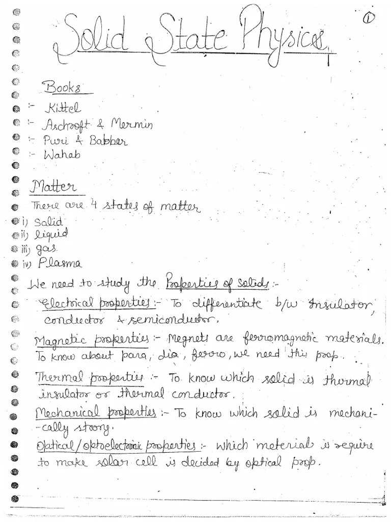 Solid State Physics Class Notes | PDF