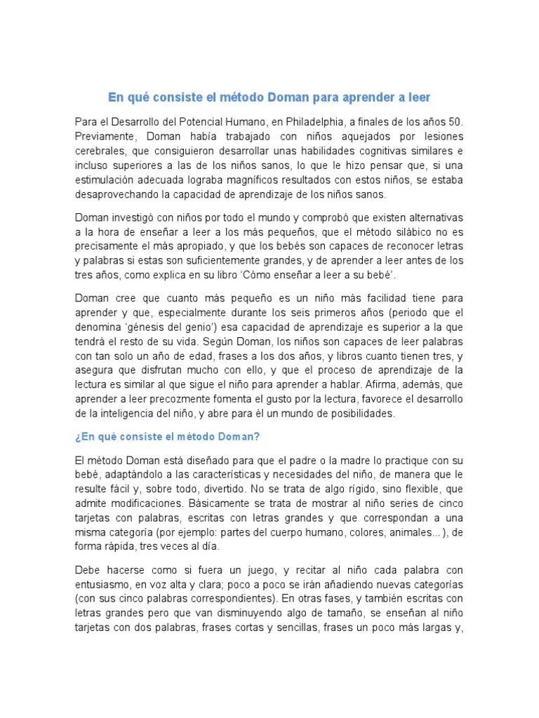 METODO Doman Para Aprender A Leer | PDF | Aprendizaje | Escritura