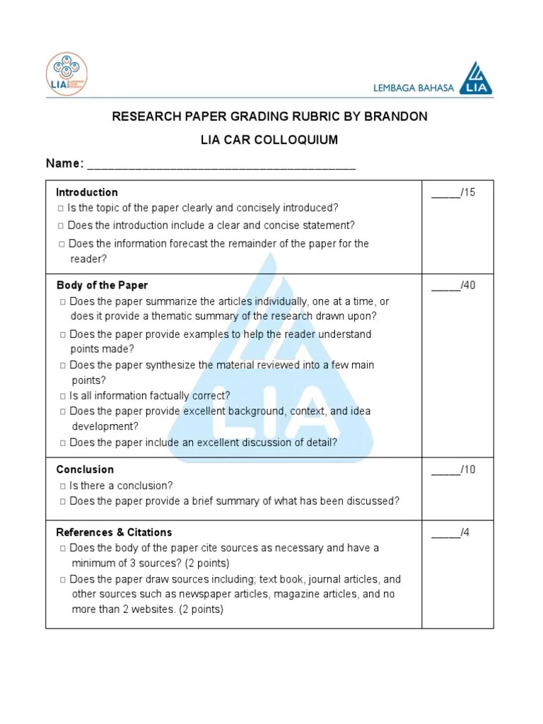 2. Research Paper Grading Rubric Brandon | PDF