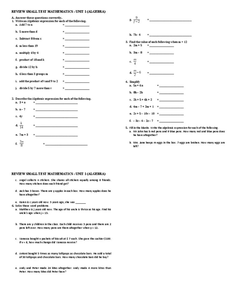 Review Mathematics ST Unit 1 - Algebra (2020) | PDF | Mathematics