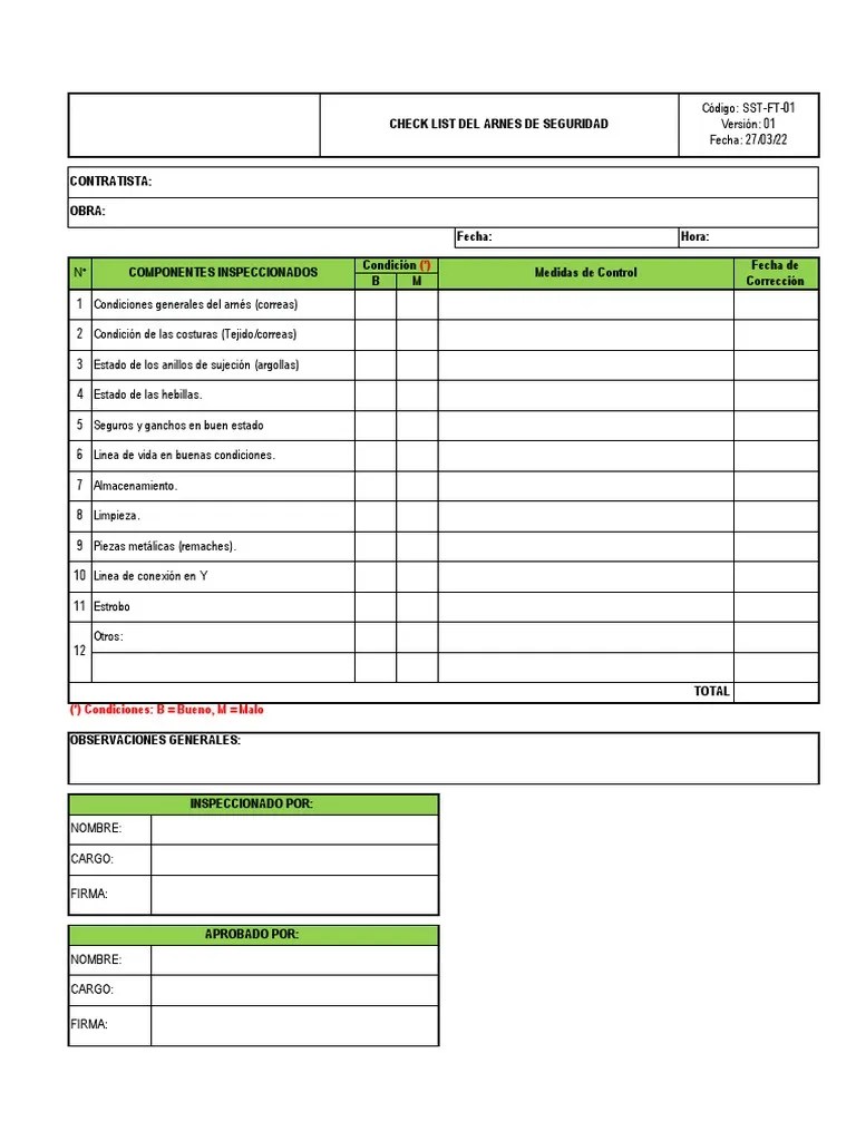 01 Inspección De Arnes De Seguridad (Individual) | PDF