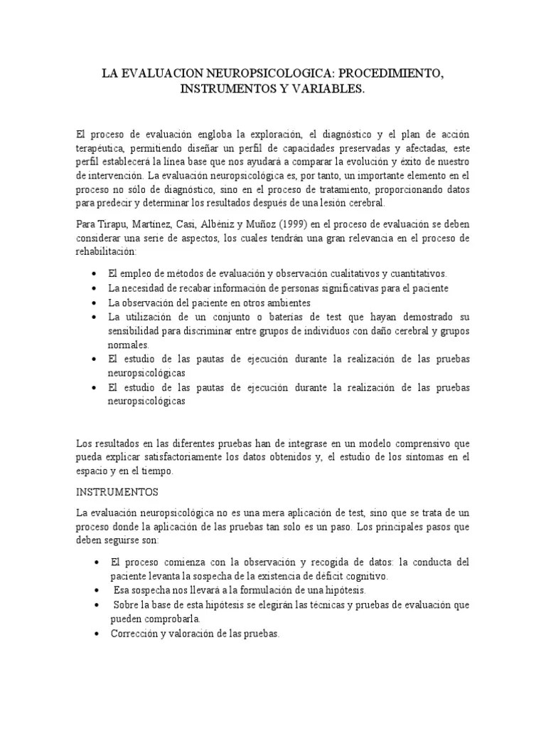 La Evaluacion Neuropsicologica | Descargar Gratis PDF | Neuroimagen | Neuropsicología