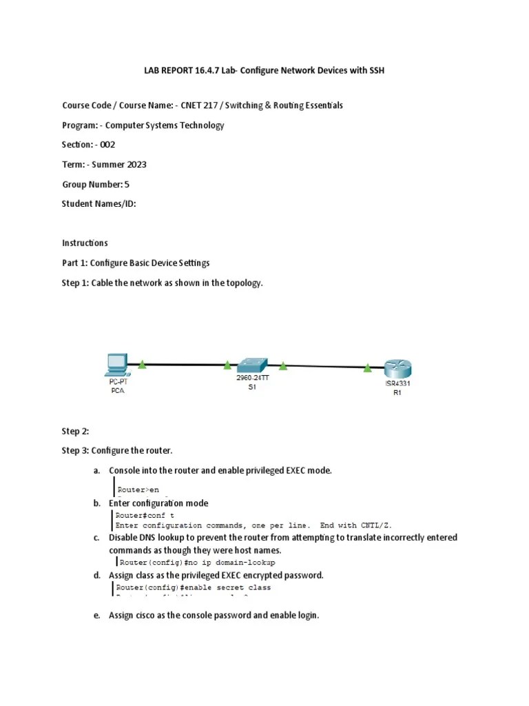 Cisco 16.4.7 Lab - Configure Network Devices With SSH (Answers) | PDF ...
