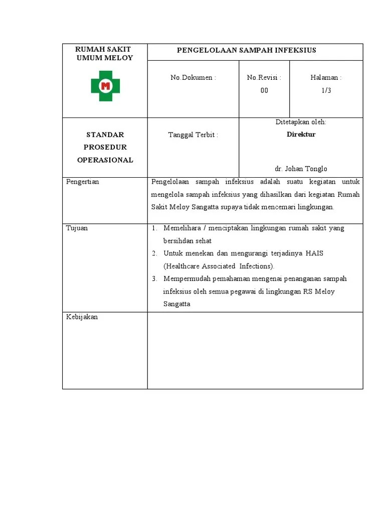 Spo Pengelolaan Sampah Infeksius | PDF