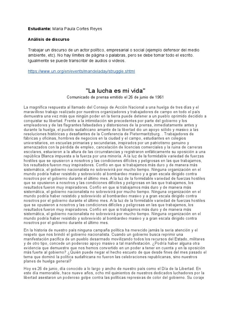 Análisis De Discurso Nelson Mandela | PDF | Nelson Mandela | Congreso Nacional Africano