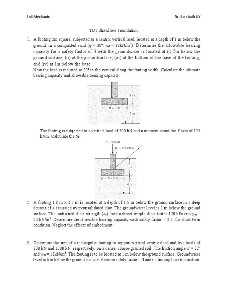 TD1 Shallow Foundation | PDF | Solid Mechanics | Natural Materials
