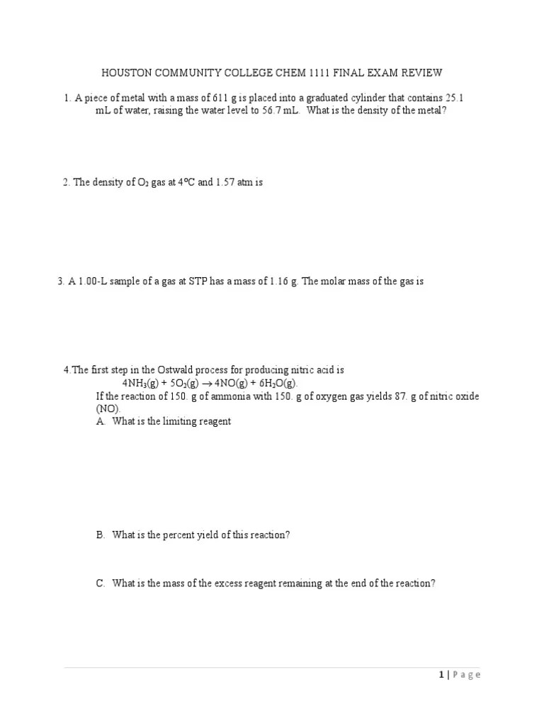 Chem 1111 Final Exam Review | PDF