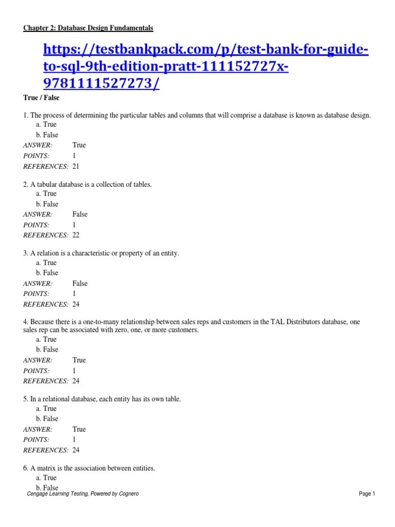 Guide To SQL 9th Edition By Pratt Last Test Bank | PDF | Relational ...