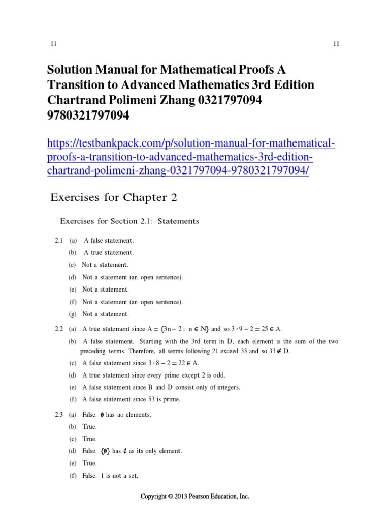 Mathematical Proofs A Transition To Advanced Mathematics 3rd Edition Chartrand Polimeni Zhang ...