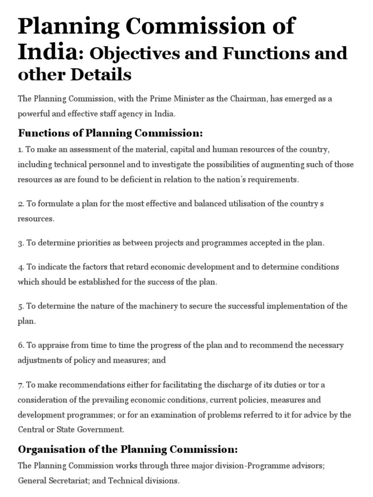 Planning Commission Of India Objectives | PDF | Government Of India | Poverty