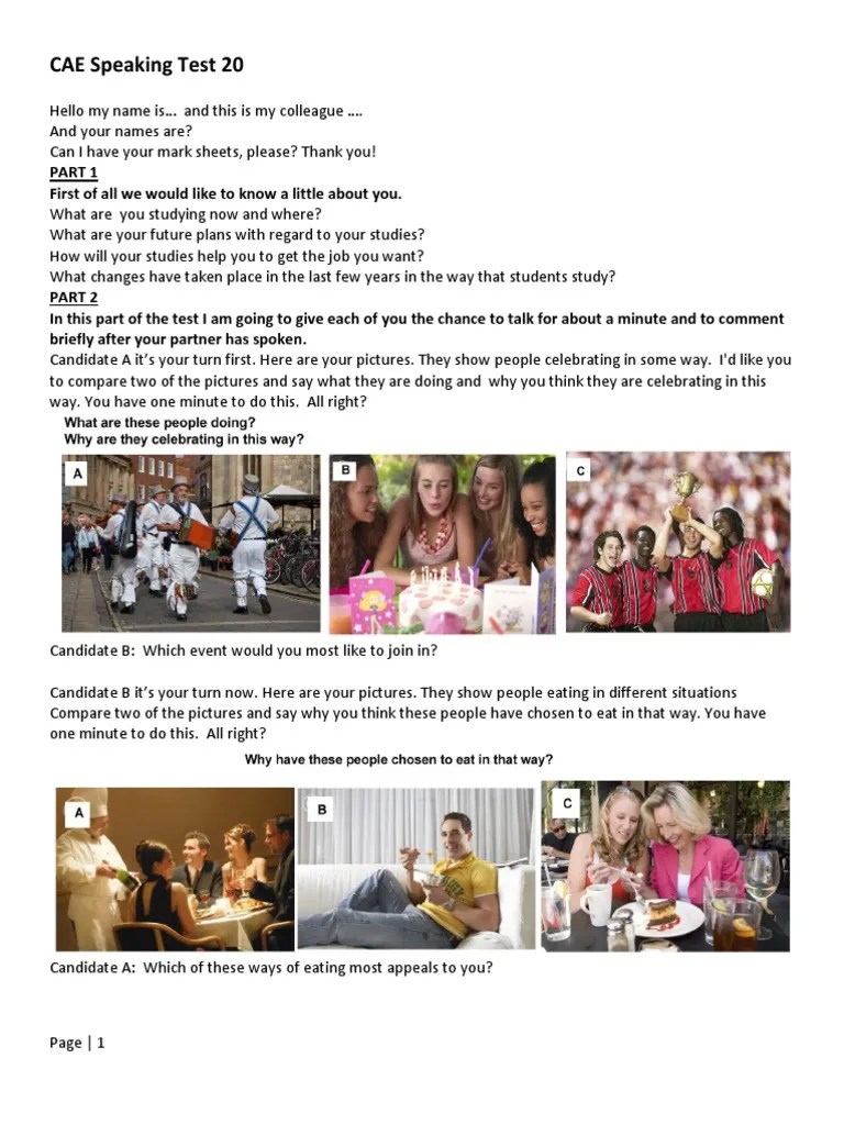 CAE Speaking Test 20 | PDF