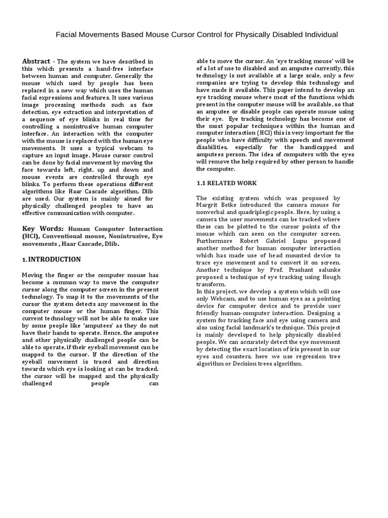 Facial Movements Based Mouse Cursor Control For Physically Disabled ...