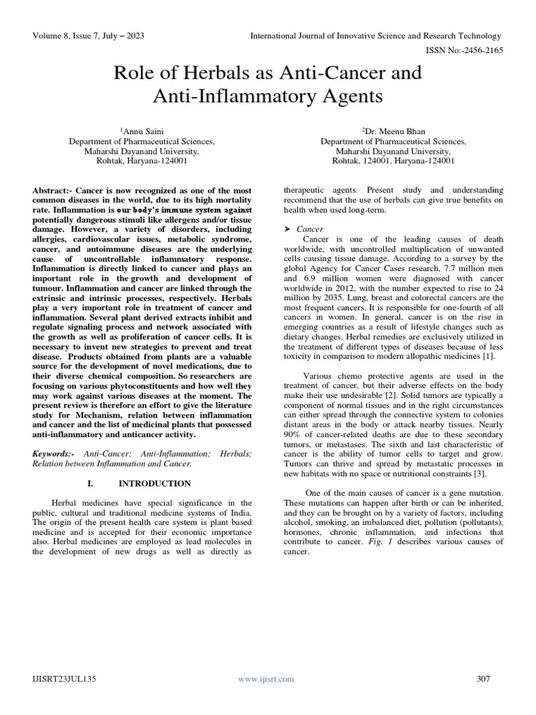 Role Of Herbals As Anti-Cancer And Anti-Inflammatory Agents | PDF | Nf κb | Inflammation