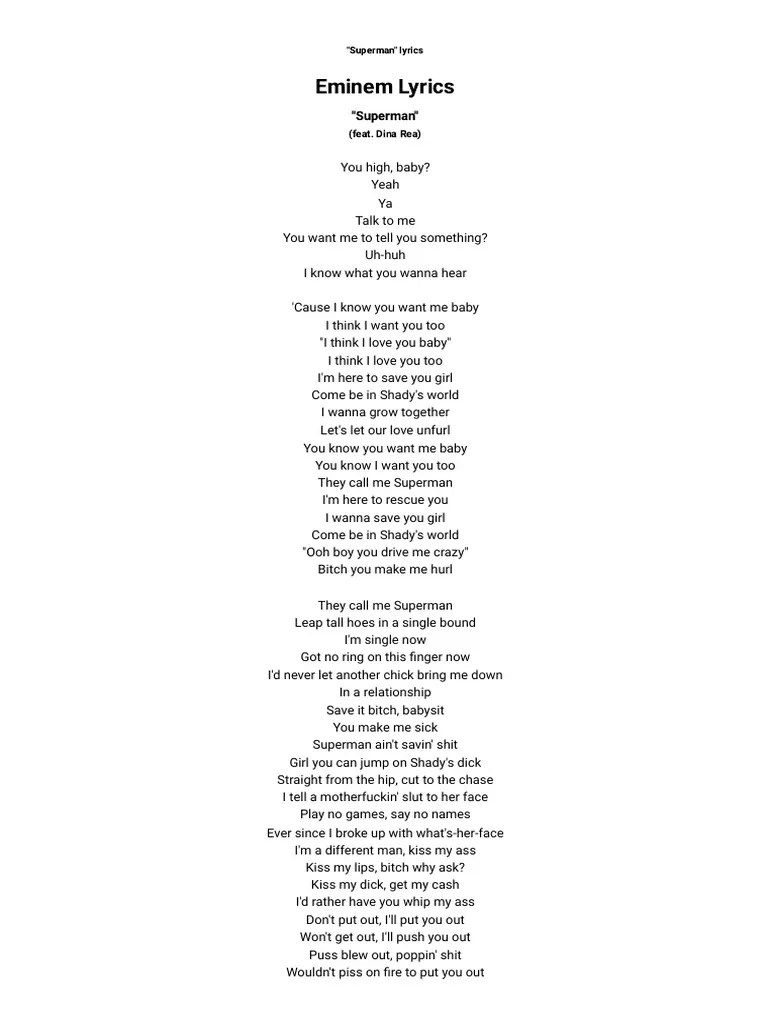 Eminem Superman Lyrics Pdf