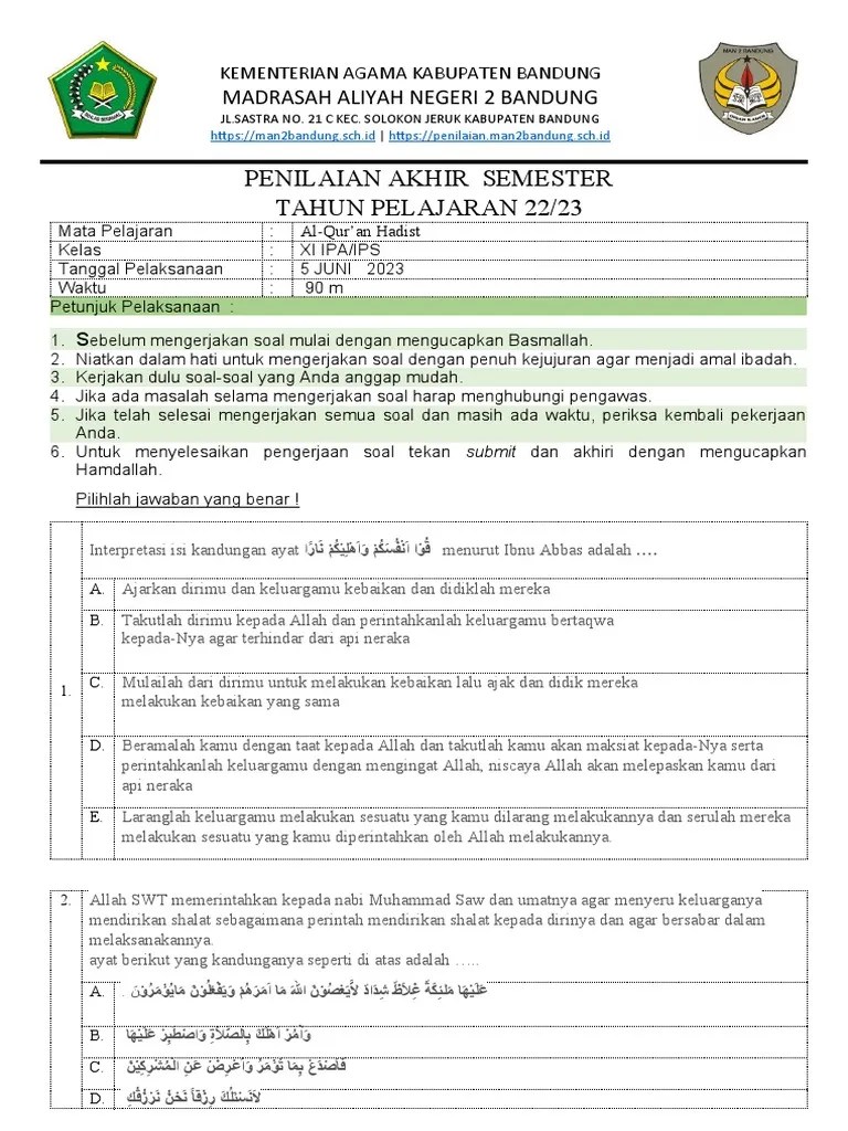 Template Soal Pat 2023 30 | PDF