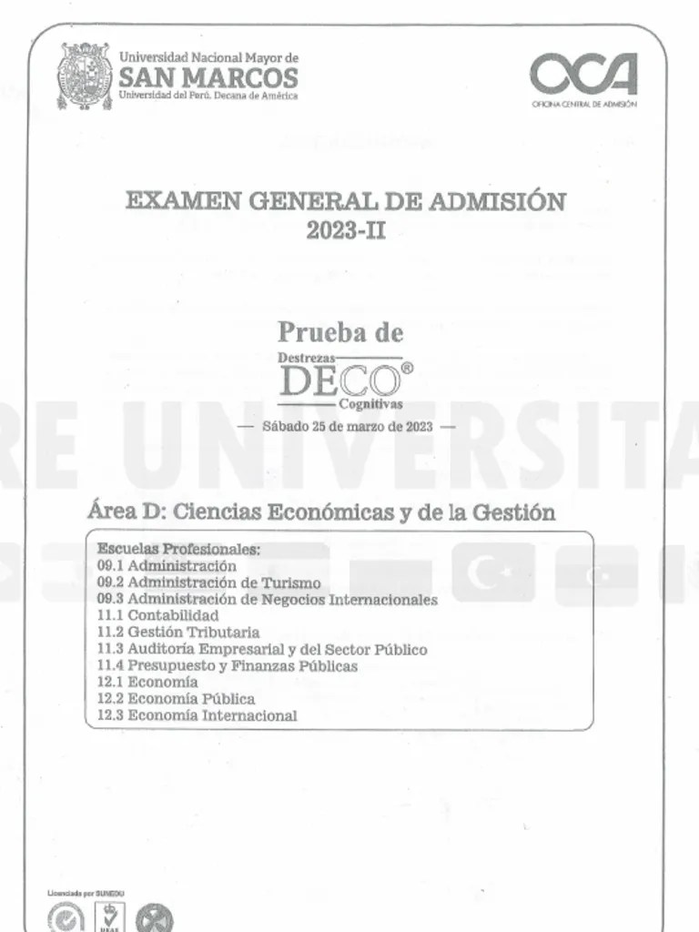 Examen De Admisión UNMSM 2023-II - Área D | PDF
