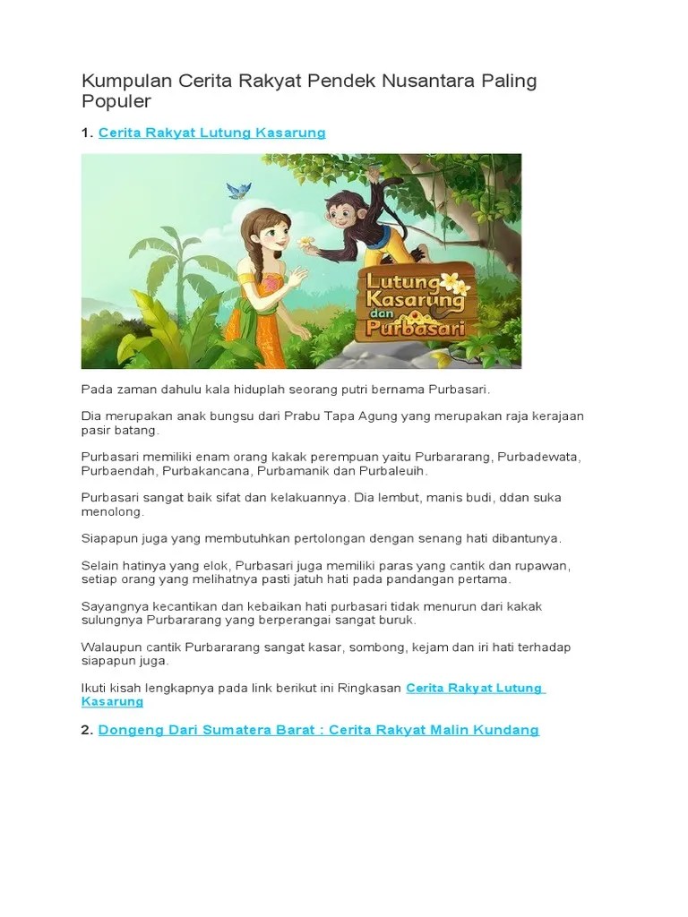Kumpulan Cerita Rakyat Pendek Nusantara Paling Populer | PDF