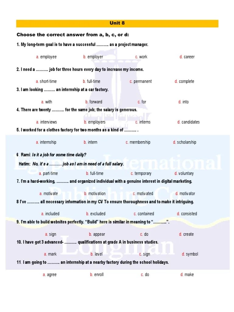 Secondary 3 Exercises Unit 8 | PDF | Internship | Job Hunting