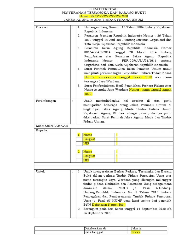 Surat Perintah Penyerahan Tersangka Dan Barang Bukti | PDF
