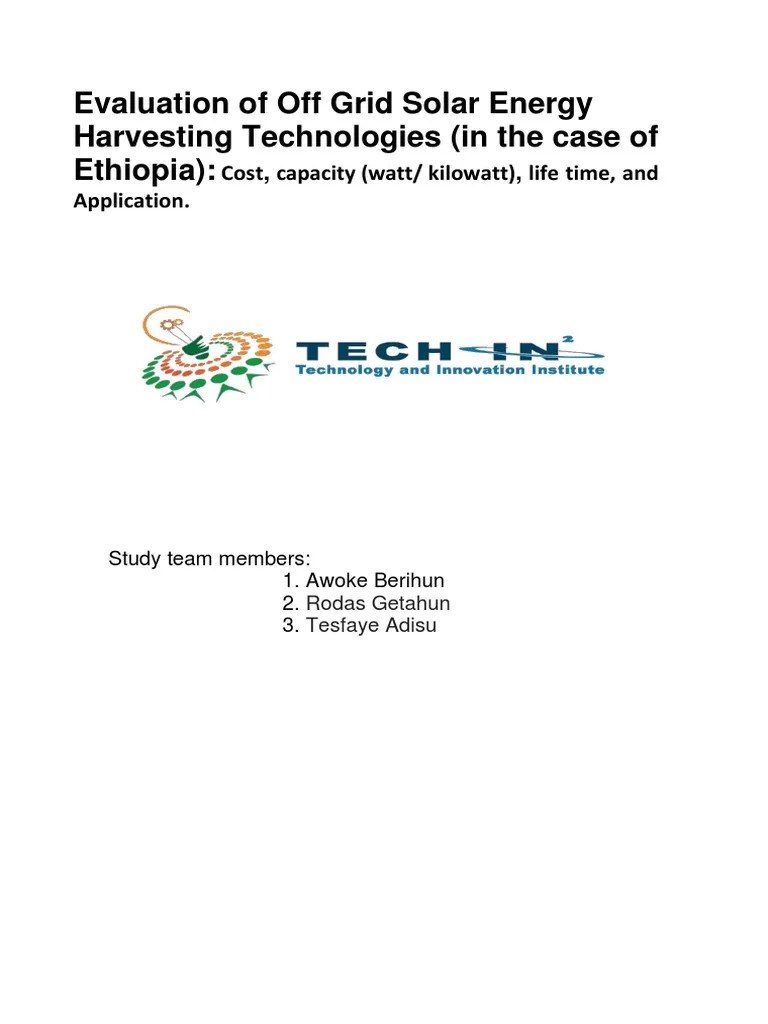 Evaluation Of Ethiopian Solar Energy Harvesting Technologies | PDF ...