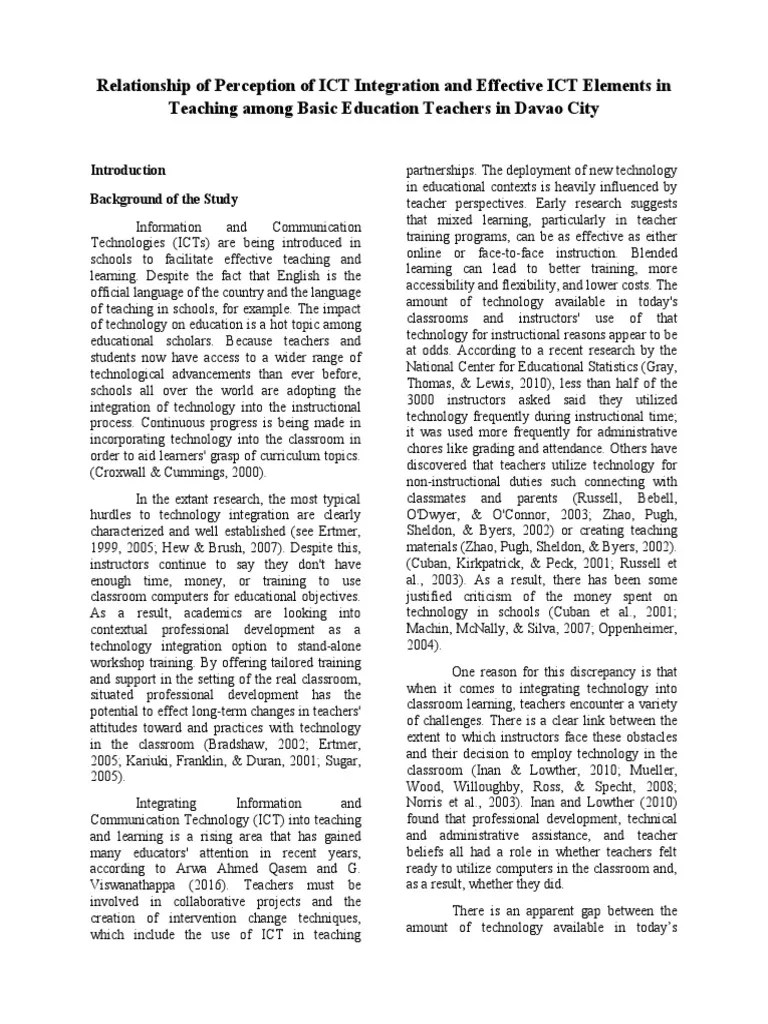 Relationship Of Perception Of ICT Integration And Effective ICT ...