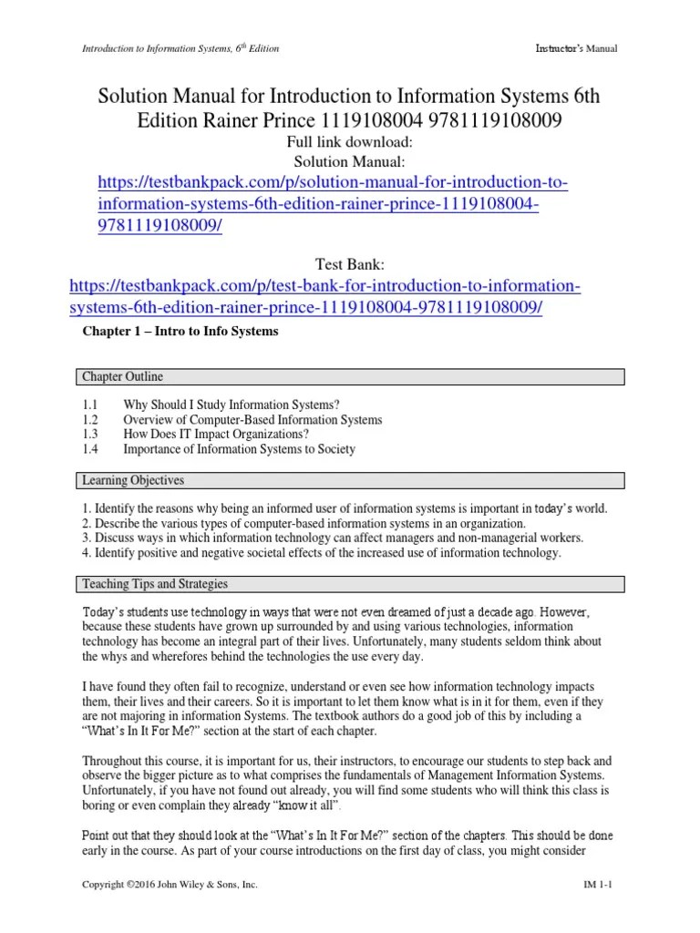 Introduction To Information Systems 6th Edition Rainer Prince Solution ...