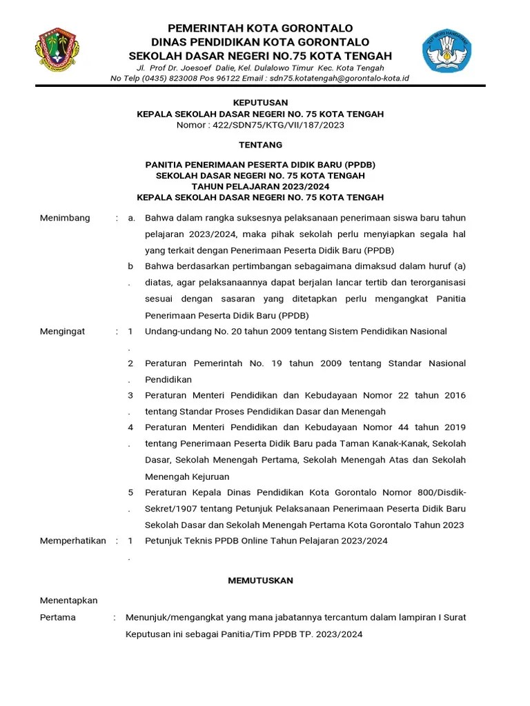 SK Panitia PPDB SD 75 | PDF