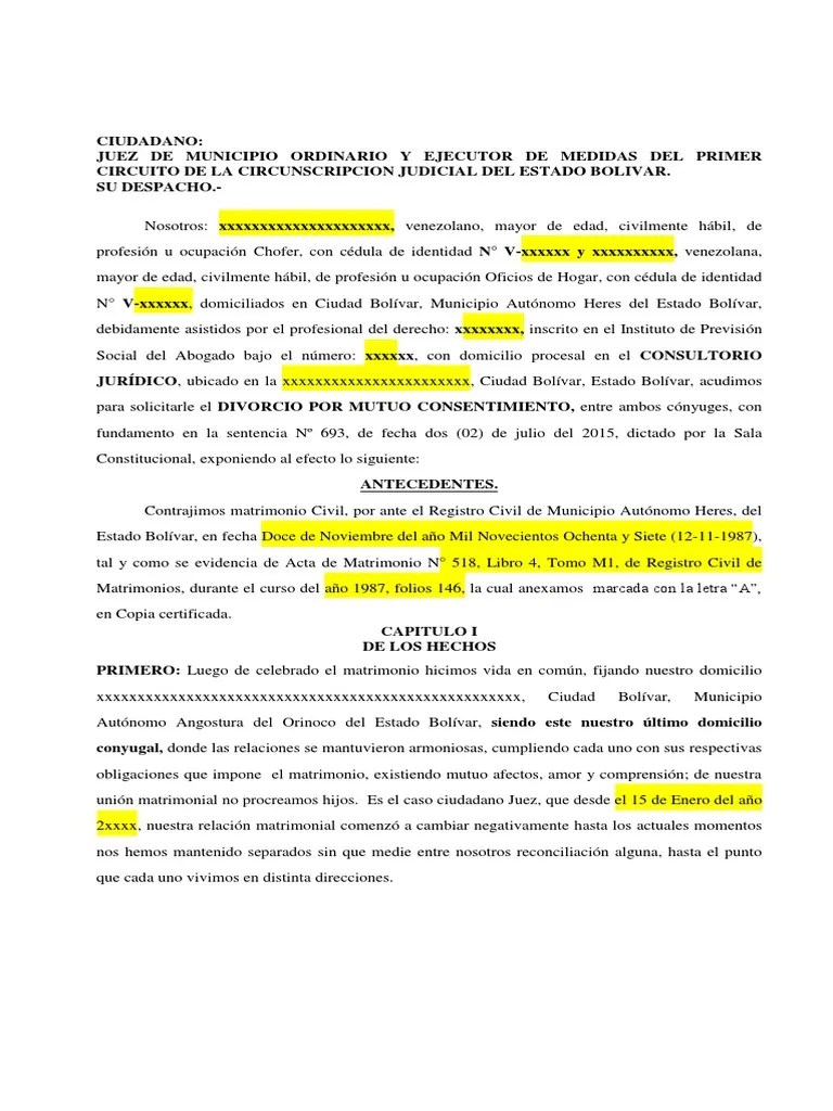 Divorcio Mutuo Consentimiento Bueno | PDF | Divorcio | Matrimonio