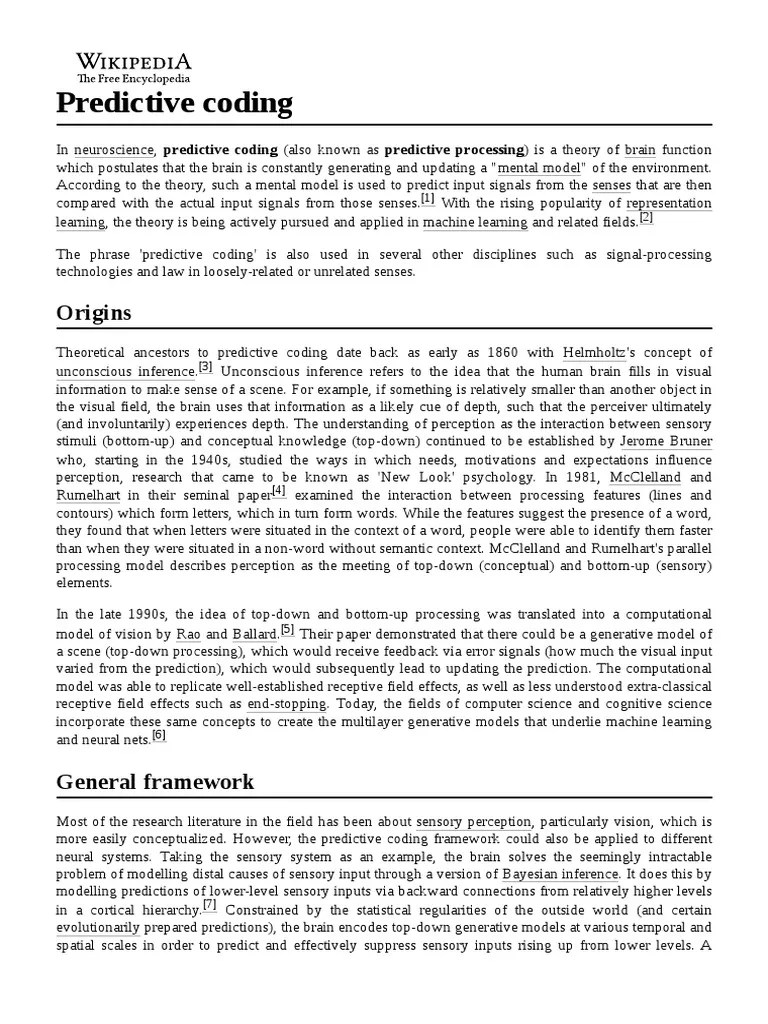 Predictive Coding | PDF | Cognition | Neuropsychology