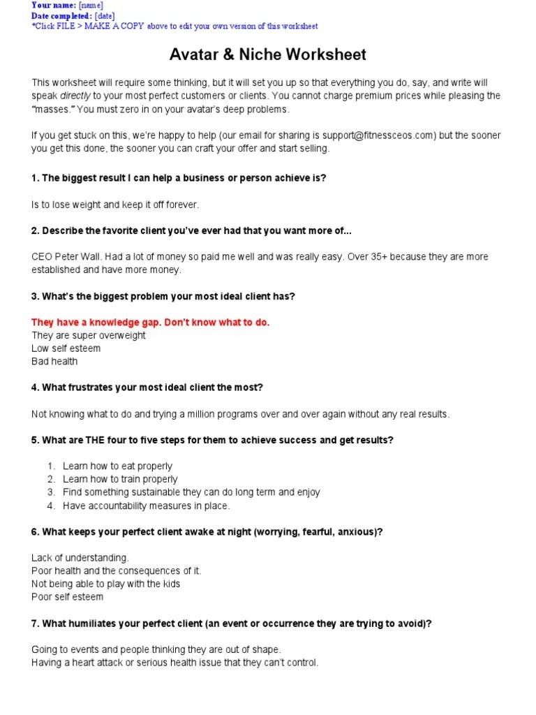 04-Avatar & Niche Worksheet | PDF