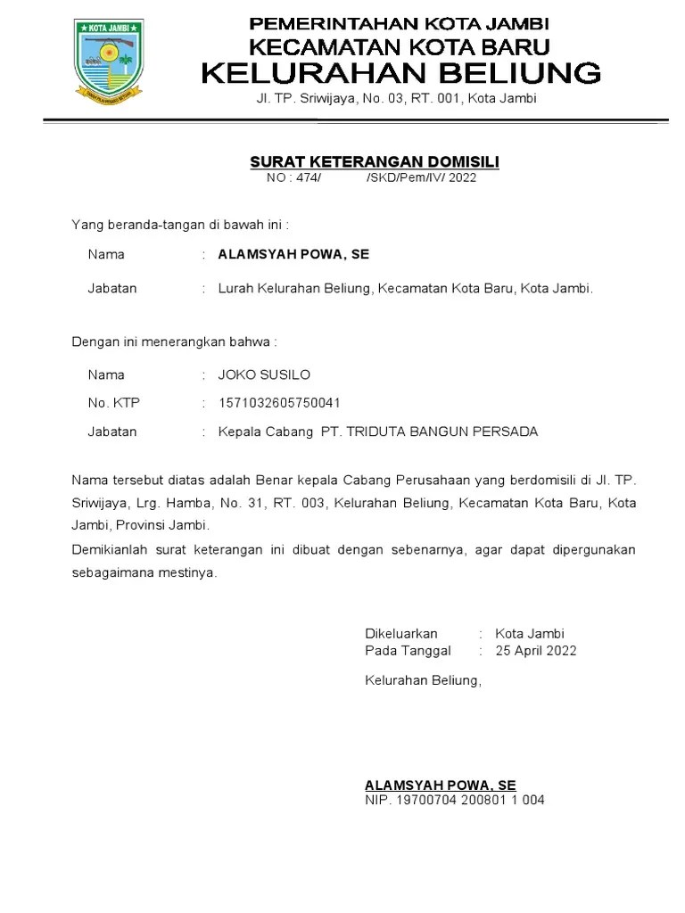 Surat Keterangan Domisili | PDF