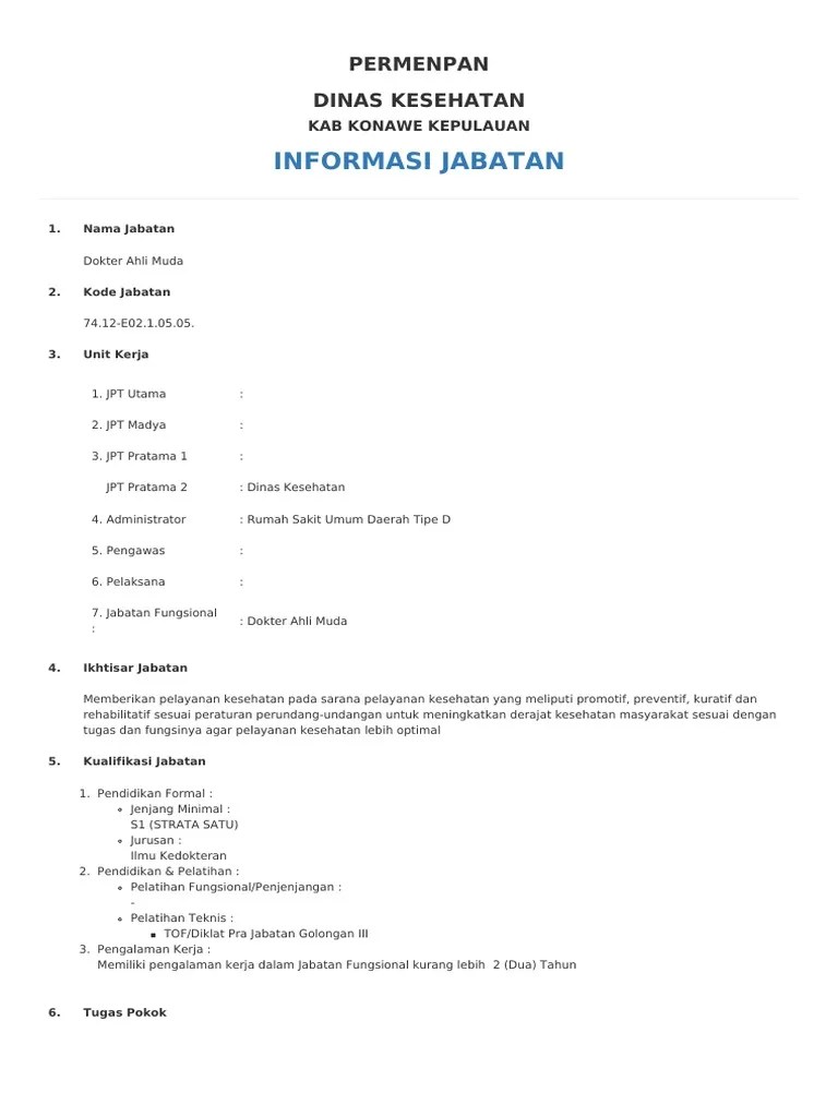 Anjab Abk JF Dokter Ahli Madya | PDF