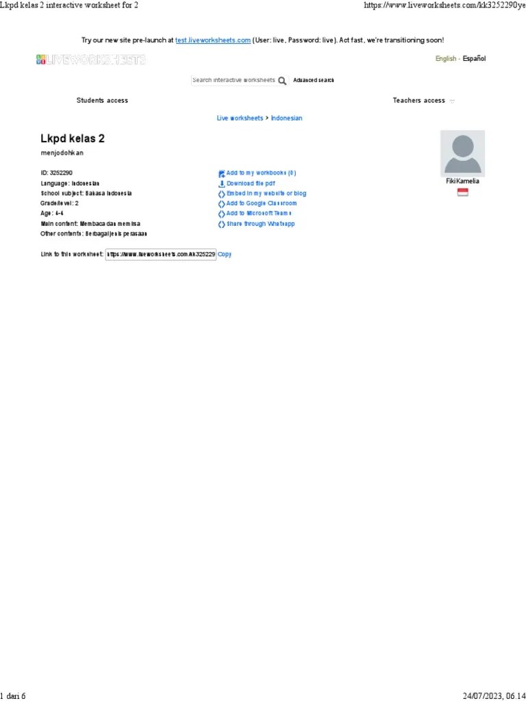 Lkpd Kelas 2 Interactive Worksheet For 2 | PDF | Worksheet | Computing