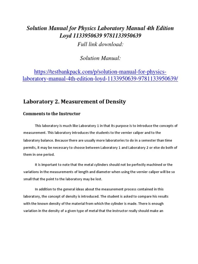 Physics Laboratory Manual 4th Edition Loyd Solution Manual | PDF ...
